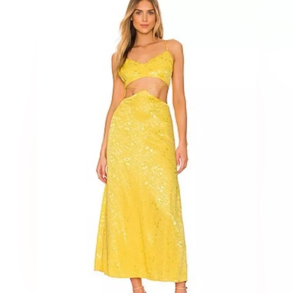 BRAND NEW (w/out tag) AFRM Revolve S/P Yellow CutOut Jacquard Floral Satin Dress